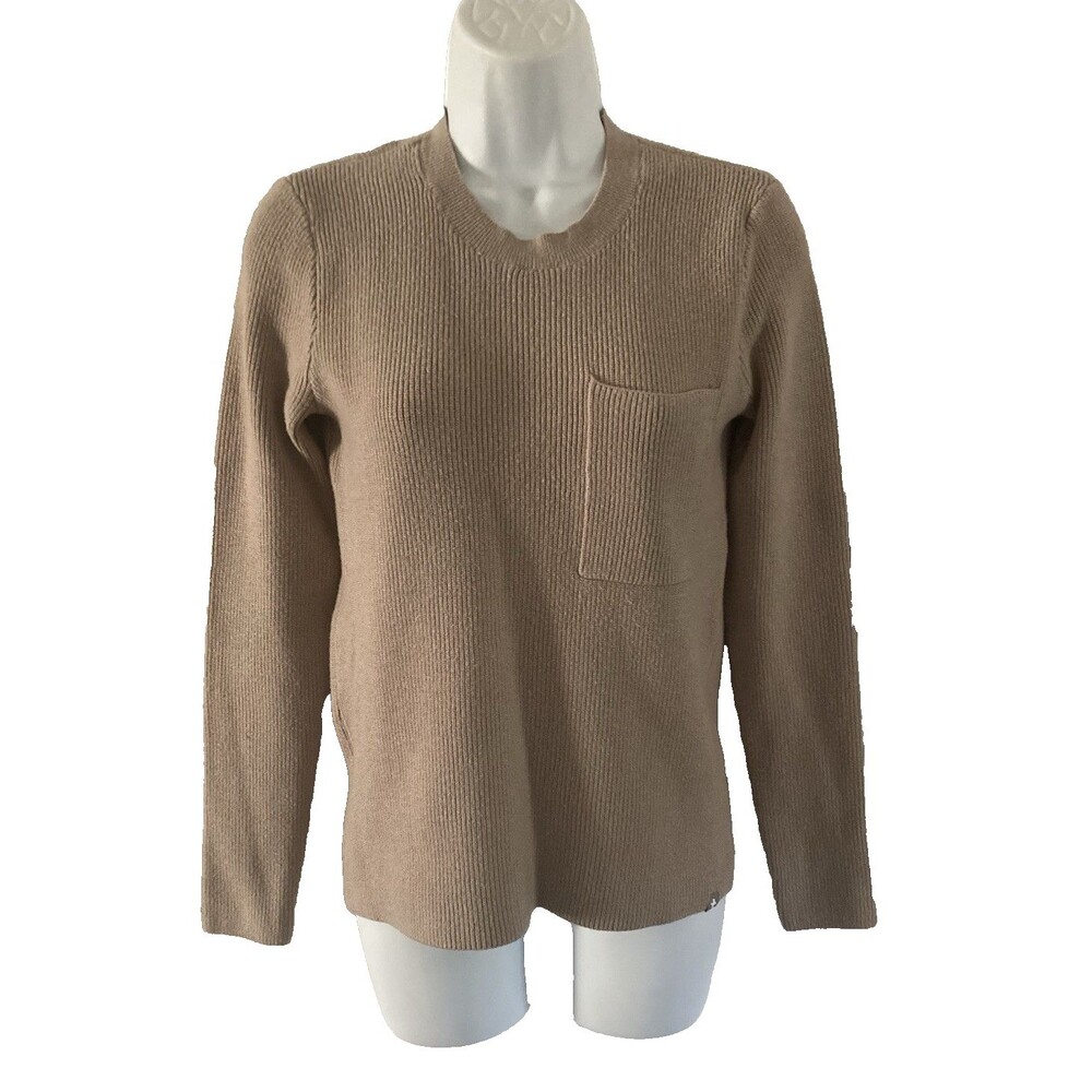 FIGS Sweater Womens Sz XS Latte Beige Long Sleeve Ribbed Knit Preppy Casual Cozy